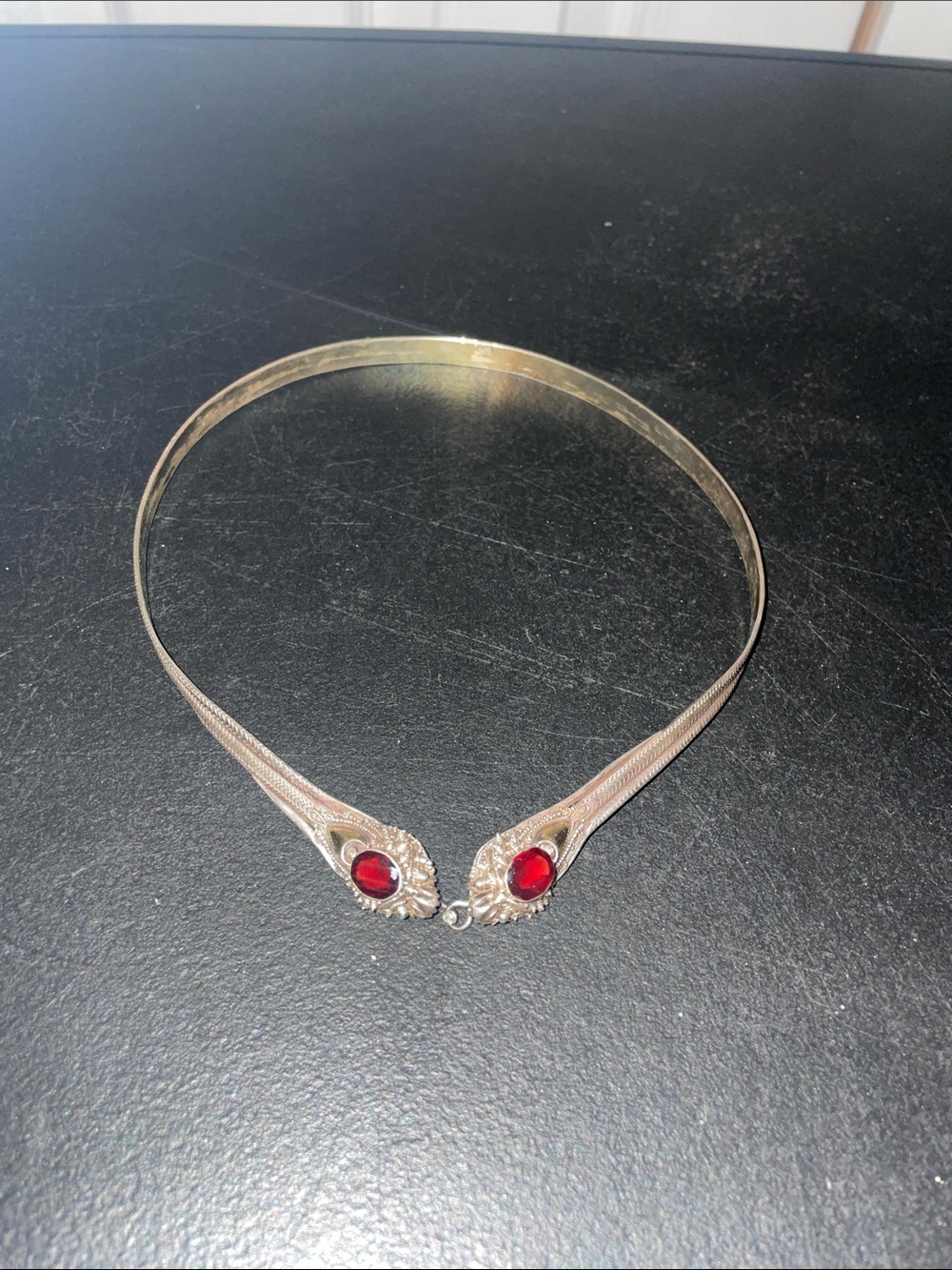 925 Sterling necklace with red stone & 2 snake heads